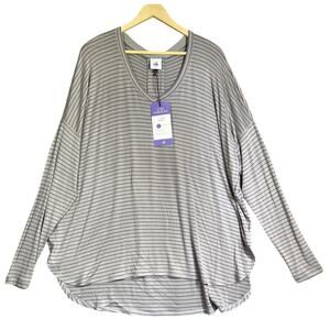 Cabi Shirt Womens Large Gray Plum Tee 4376 Pewter Stripe V Neck Long Sleeve NEW